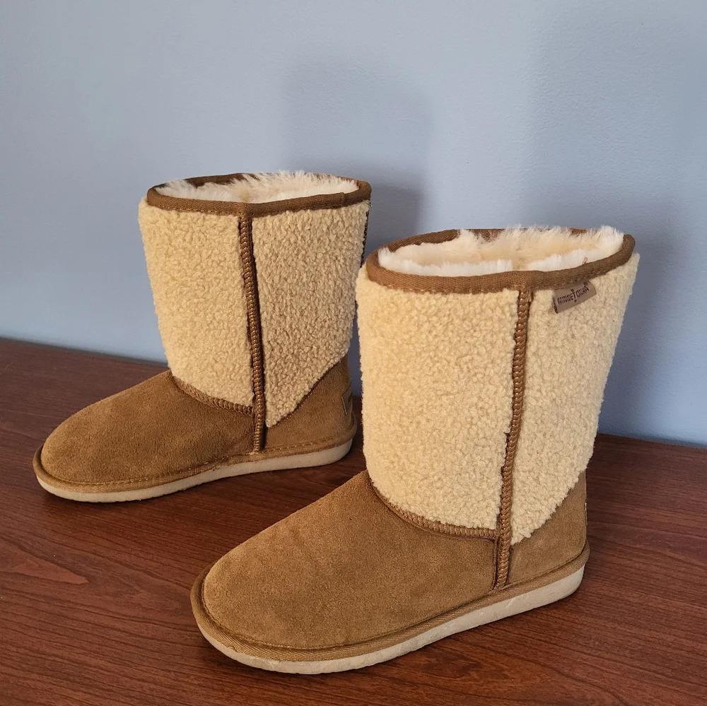Minnetonka Sherpa Suede Leather Genuine Sheepskin Brown Comfy Casual Boots(8)